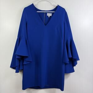 Milly Nicole Italian Cady Bell Sleeve Mini Dress In Royal Blue Size 8 V Neckline
